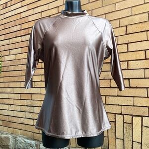 Boden swim top mock neck Rash Guard Metallic Brown Copper Size 14